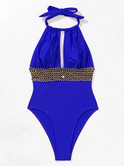 2026 Halter Swimsuit Metal Chain Solid Swimwear Women Bathing Suit Female Padded Monokini Swimming Summer Beachwear Bodysuit