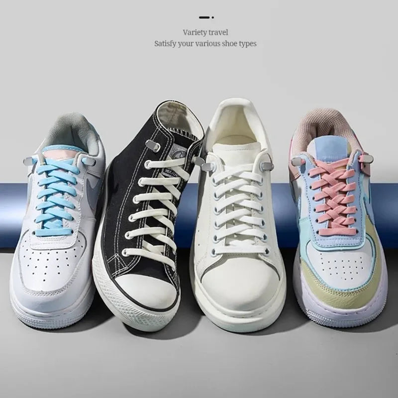 1 Pair Flat Elastic No-Tie Shoe Laces for Sneakers Tennis Shoes Quick Clip-On Shoelaces Accessories for Kids &amp; Adults