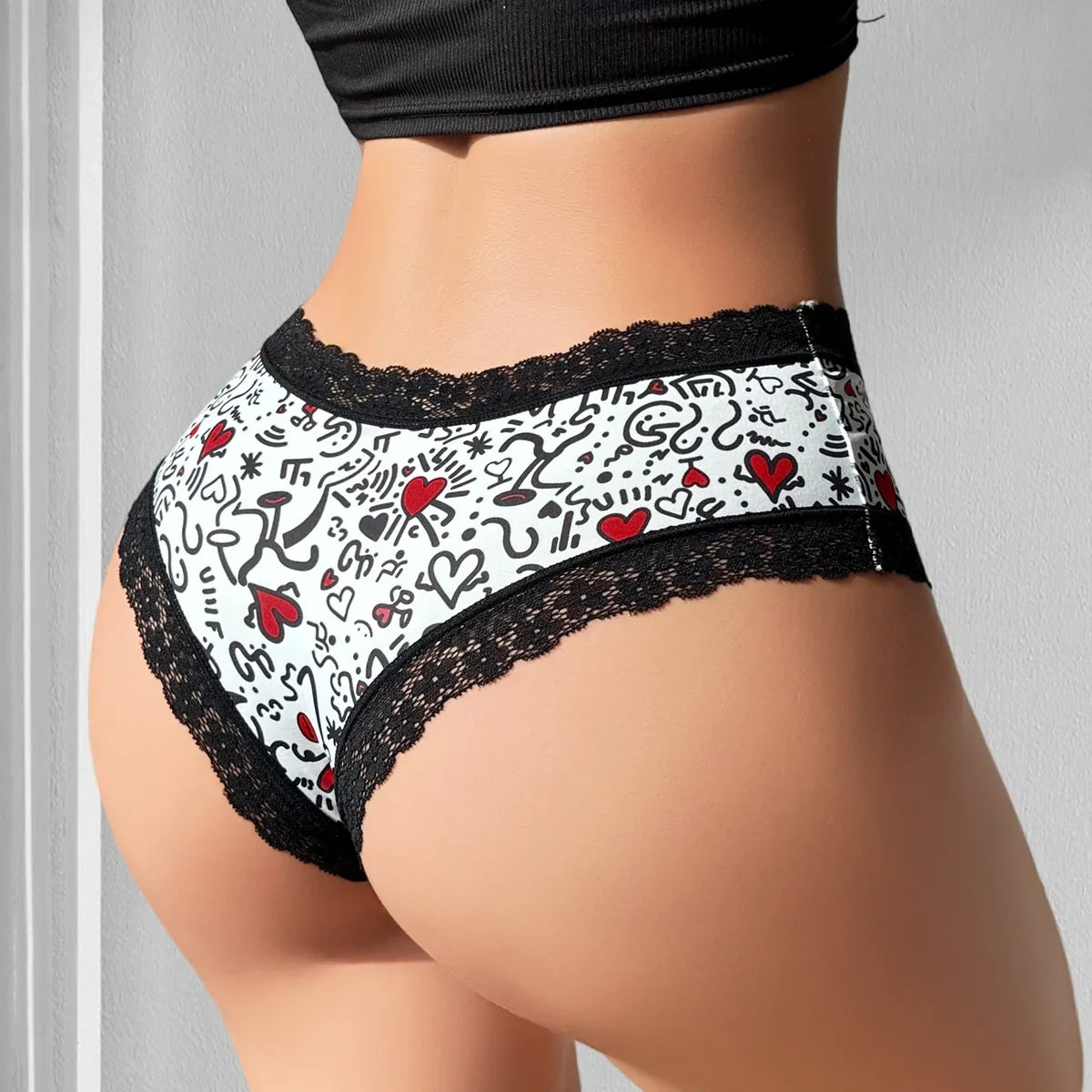 1pcs Low Waist Print Decor Sexy Lace Women&