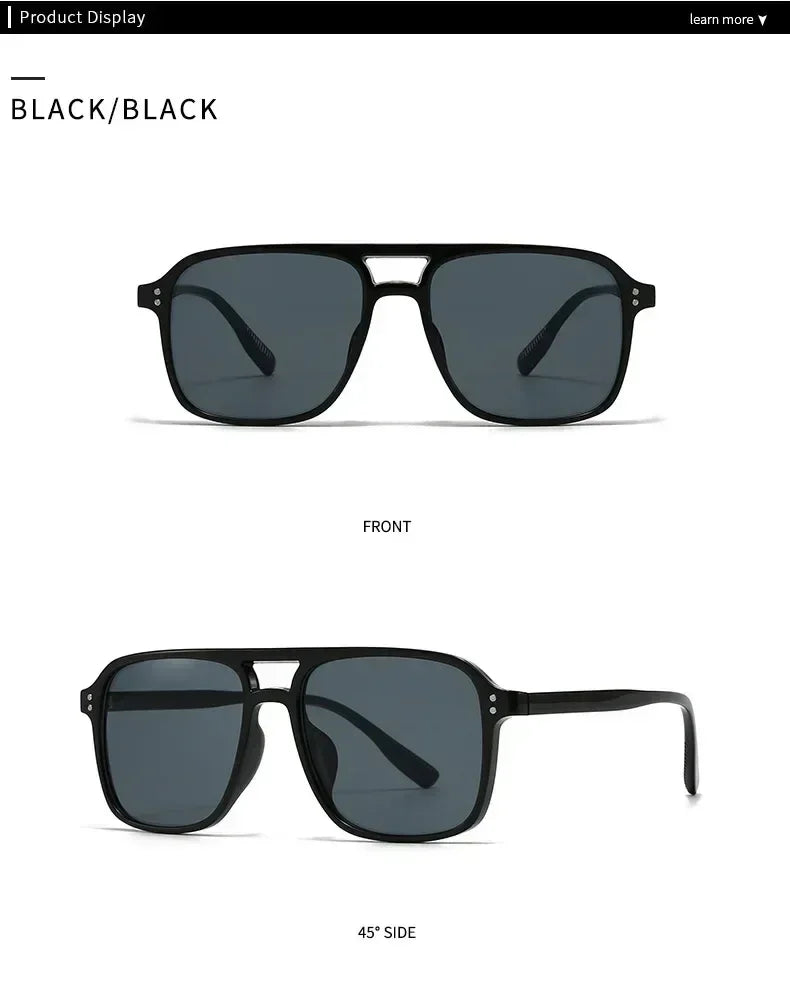 SO&amp;EI Fashion Double Bridges Square Rivets Women Sunglasses Retro Men Gradient Shades UV400 Sun Glasses