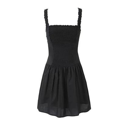 Foridol Bowknot Smocked White Short Dress Women Summer Cotton Mini Sleeveless Tank Sundress Beach Chic Buttons Dress for Petite