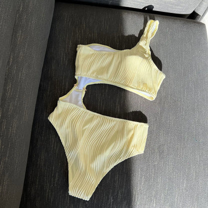 2026 Solid White One Piece Swimsuit Women Sexy Irregular Hollow Out Bikini One Shoulder Backless Monokini Summer Beach Swimwear