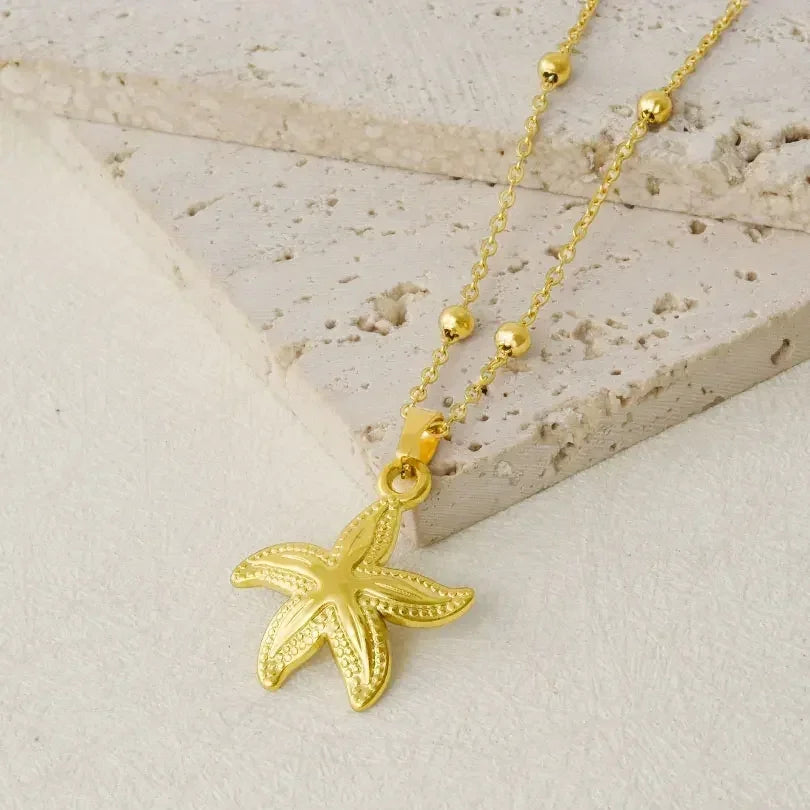 1Pc Temperament Fashion Summer Beach Blue Marine Life Sea Horse Shell Turtle Mini Fish Bead Necklace Classic Clavicle Chain