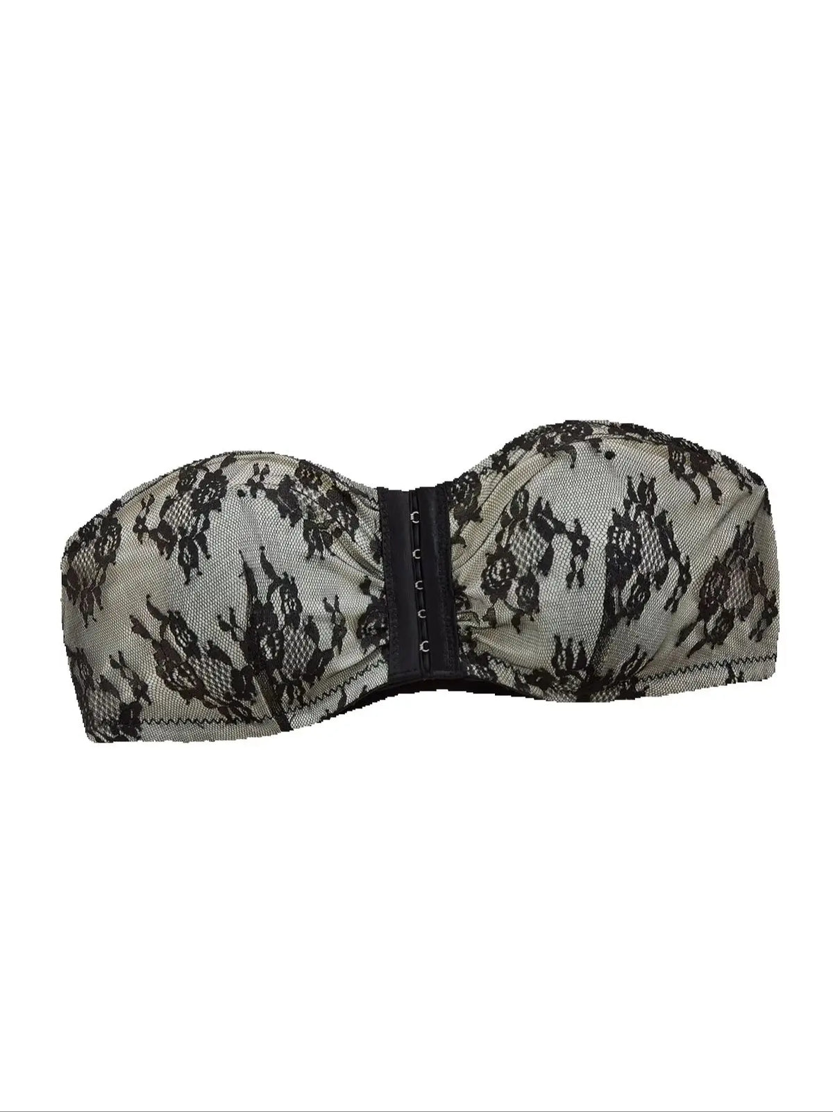 Summer Strapless Lace Bandeau Bra for Women Front Closure No Slip Bralette Padded Wireless Push Up Bra Demi Cup