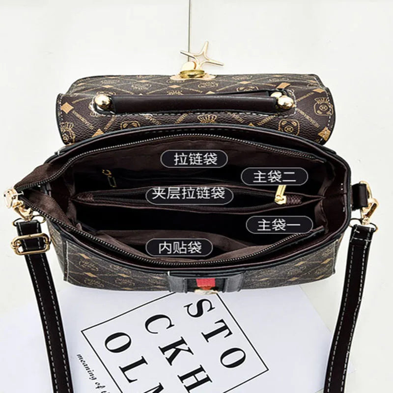 Monogram Print PU Leather Shoulder Bag For Women With Single Strap Casual Tote Bag - Versatile Everyday Accessory