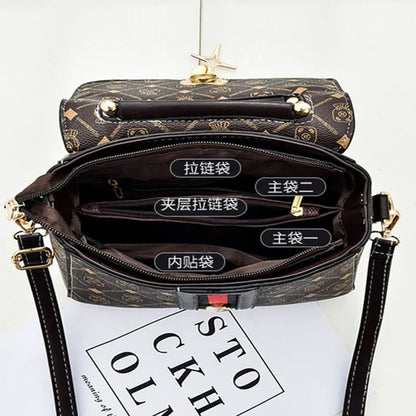 Monogram Print PU Leather Shoulder Bag For Women With Single Strap Casual Tote Bag - Versatile Everyday Accessory