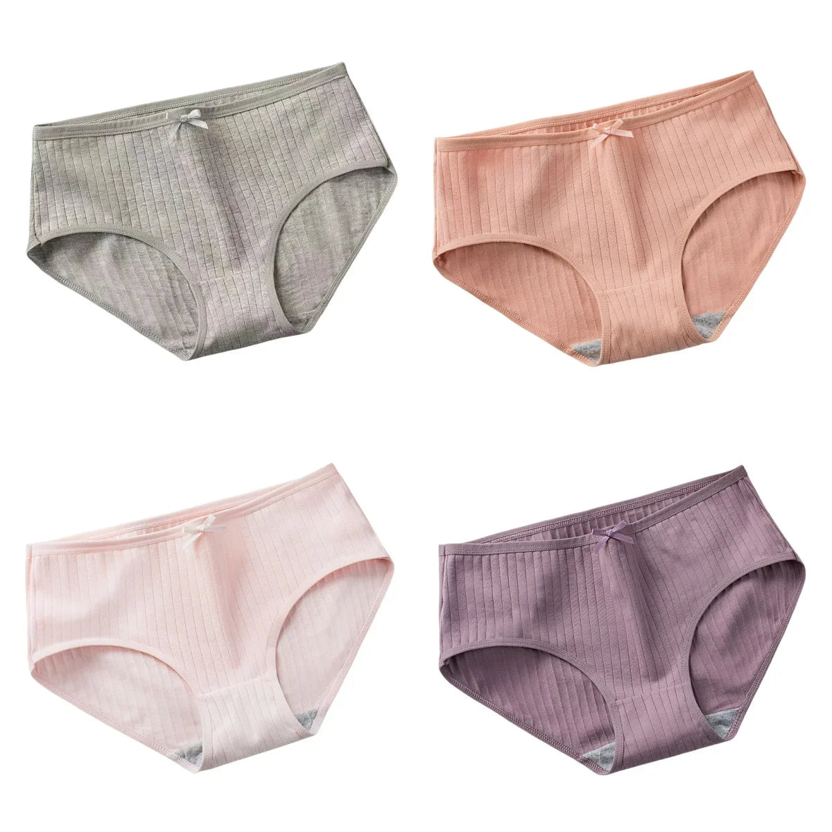 4Pcs/Set Women Cotton Panties Low Waist Briefs Breathable Comfort Underwear Sexy Lingerie Solid Color Underpants Intimates M-XL