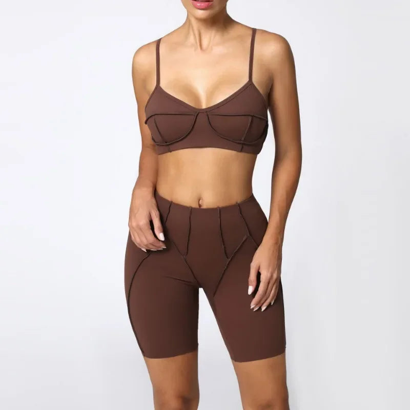 2-Piece Yoga Set – Open Back Sports Bra &amp; High Waist Shorts