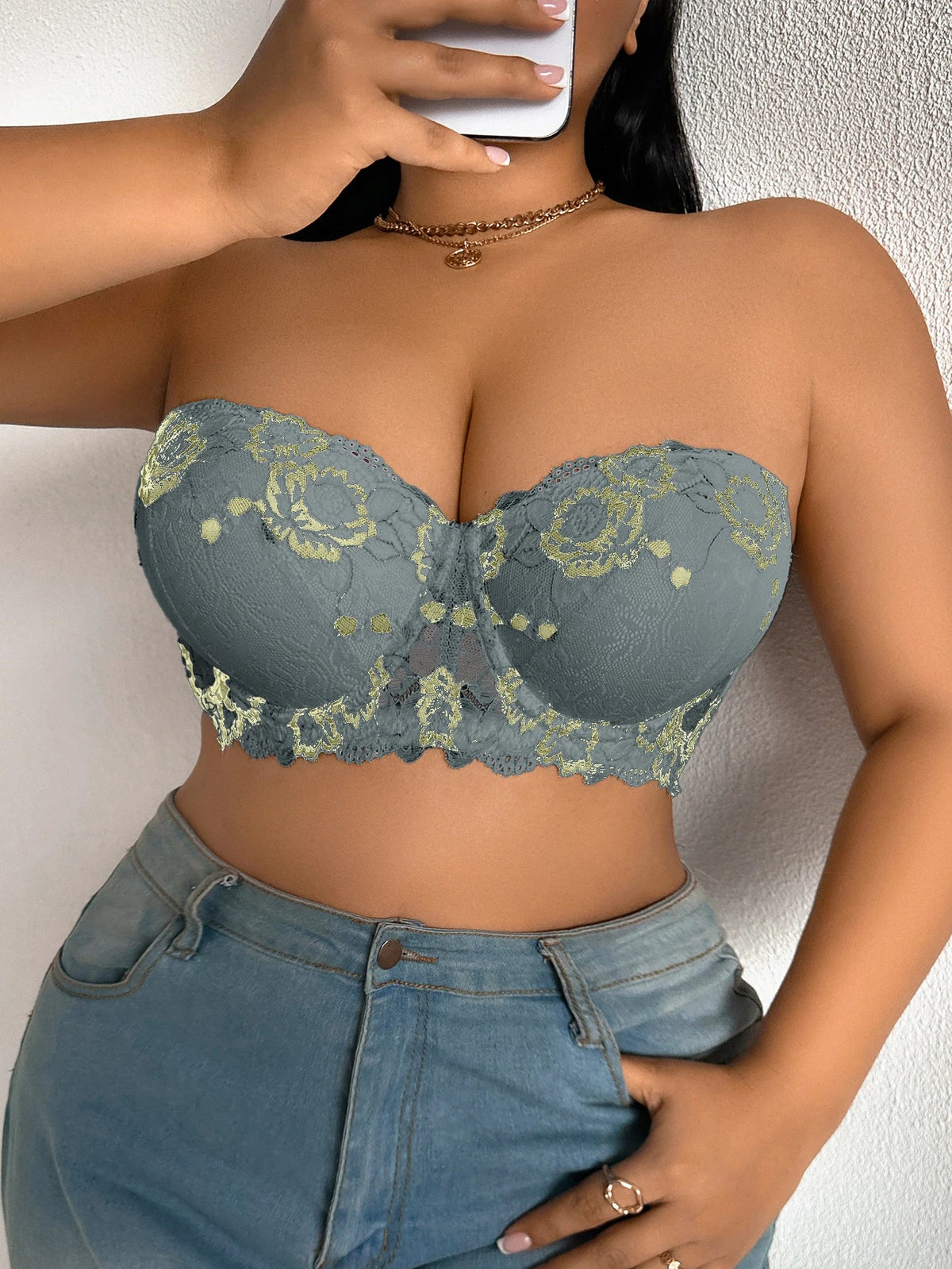 Daily Wide Strap Plus Size Women Bra Lace &amp; Embroidery Push up Bra Comfort Thin Cup Underwire Support Lingerie Bra