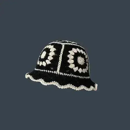 Handmade Knitted Bucket Hat - Cotton Boho Print - All-Season Stretchy Fit