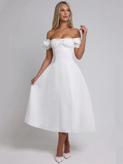 Bowknot Ruffles Light Blue Midi Dress Women&