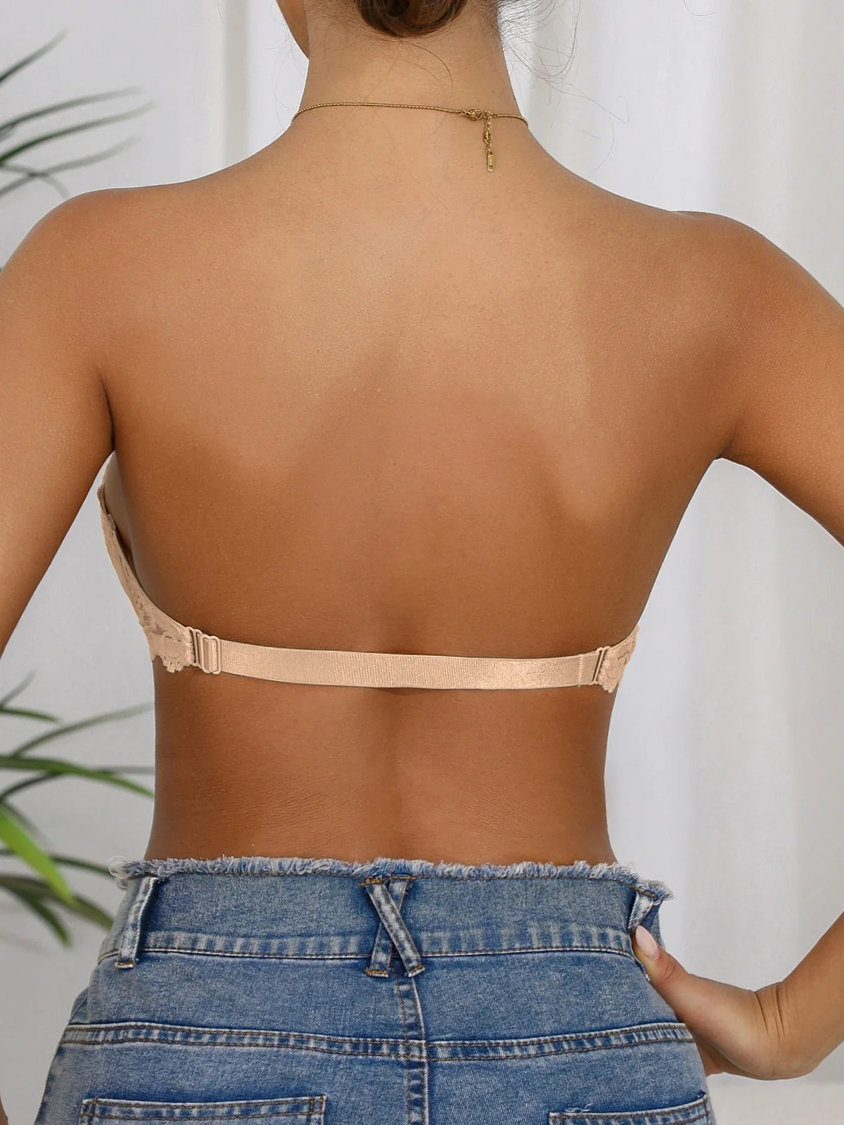 Lace Strapless Bra Double Front Closure Push Up Bralette for Women Invisible Anti-Slip High support Women&