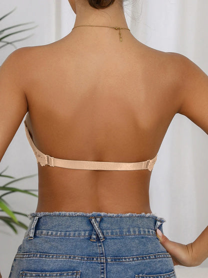 Lace Strapless Bra Double Front Closure Push Up Bralette for Women Invisible Anti-Slip High support Women&