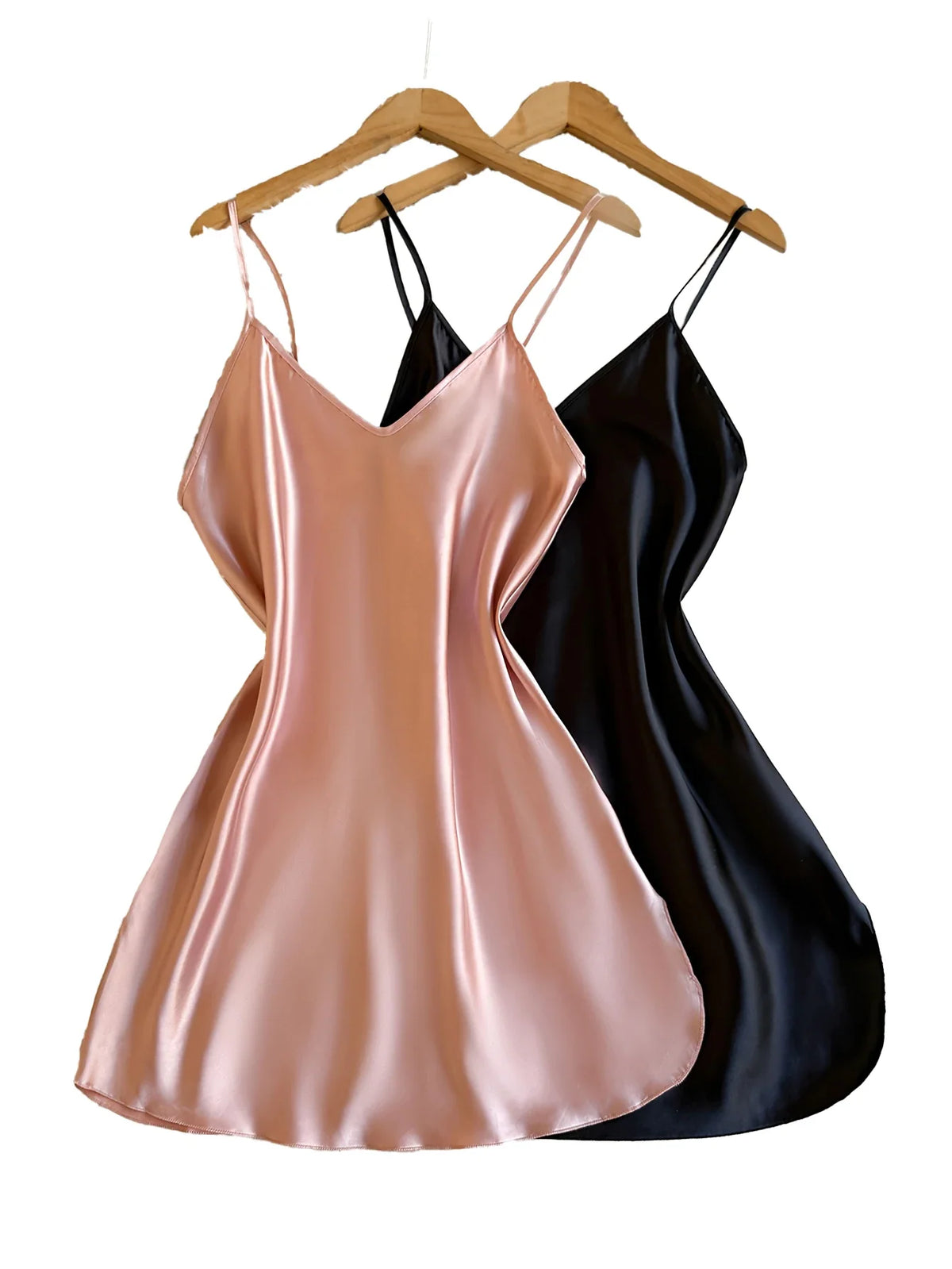 New 2 Pieces Women Nightgown Solid Color V Neck Thin Spaghetti Straps Sleep Dress Elegant Thin Ladies Home Night Dress