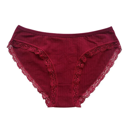 3Pcs/Set Cotton Panties Women Lace Trim Briefs Female Underpants Solid Color Soft Underwear Sexy Lingerie Intimates M-XL