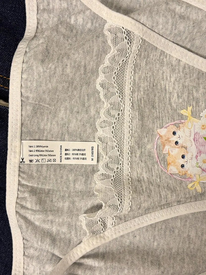 Cotton Girls Panties Cute Cat Sexy Japanese Lace Women Briefs Lady Thong  Underwear G String Female Low Waist Lingerie