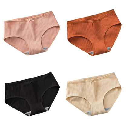 4Pcs/Set Women Cotton Panties Low Waist Briefs Breathable Comfort Underwear Sexy Lingerie Solid Color Underpants Intimates M-XL