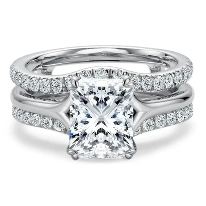 DEZO 4.05cttw All Moissanite S925 Silver Wedding Ring Sets for Women Main Stone 3ct Radiant Cut D Color GRA Certificate