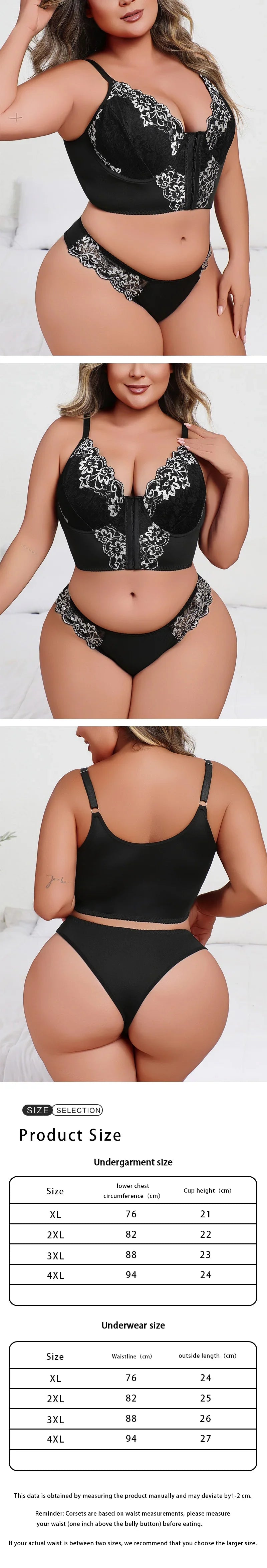 New Arrival Plus Size Sexy Black &amp; White Lace Lingerie Set, Push-up Cami Bra Panty Two-piece