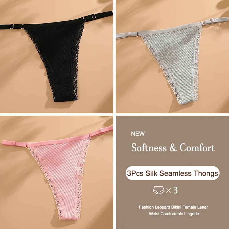 3-Piece Cotton G-String Thong Set for Women