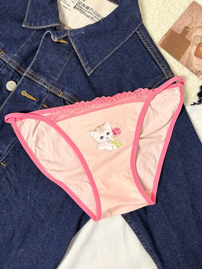 Cotton Girls Panties Cute Cat Sexy Japanese Lace Women Briefs Lady Thong  Underwear G String Female Low Waist Lingerie