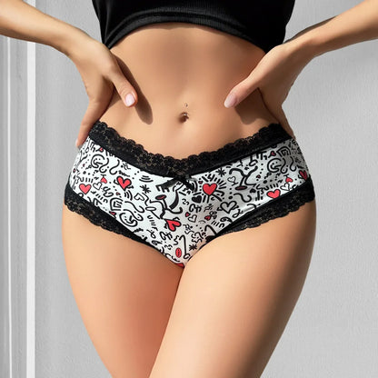 1pcs Low Waist Print Decor Sexy Lace Women&