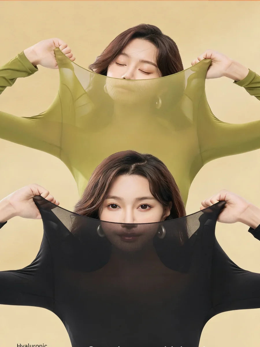 Spring &amp; Autumn Skin-Friendly Top Set Ultra-Thin Seamless Nude Feel High Stretch Long Sleeve Thermal Underwear Women&