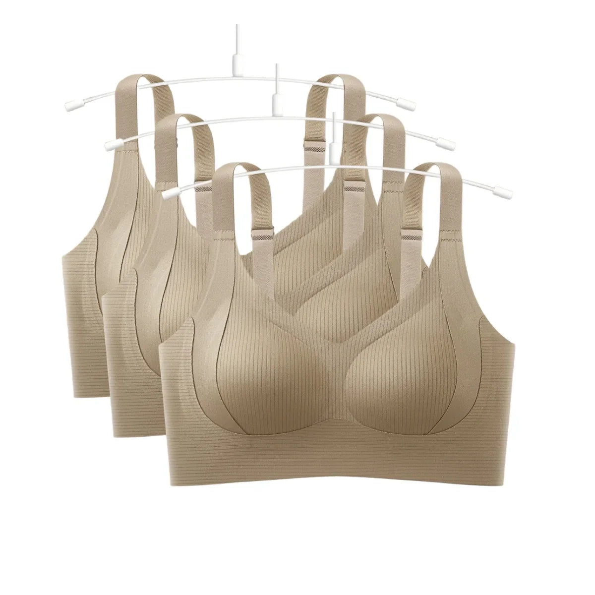 3Pcs/Set Women Seamless V-Neck Bra Plus Size Support Ribbed Bras Sexy Lingerie Detachable Bust Pads Comfort Intimates M-4XL