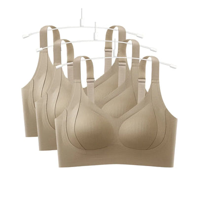 3Pcs/Set Women Seamless V-Neck Bra Plus Size Support Ribbed Bras Sexy Lingerie Detachable Bust Pads Comfort Intimates M-4XL