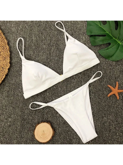New Sexy Padded Brazilian Bikini Women Swimwear Female Swimsuit Two-Pieces Bikini Set Solid Bather Bathing Suit Swim Lady V64A