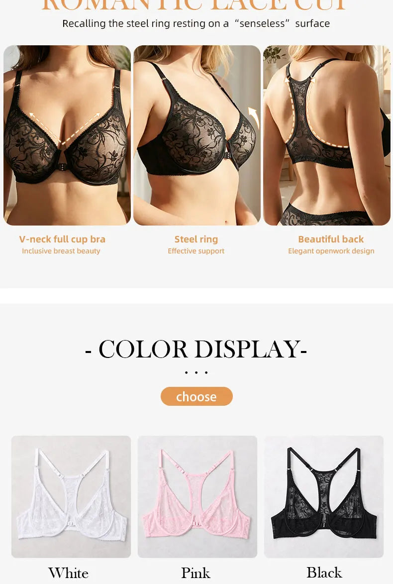 3-Piece Plus Size Lingerie With Lace Front Buttons For Women Brassiere  Adjustable Underwear Comfort And Breathability Bra