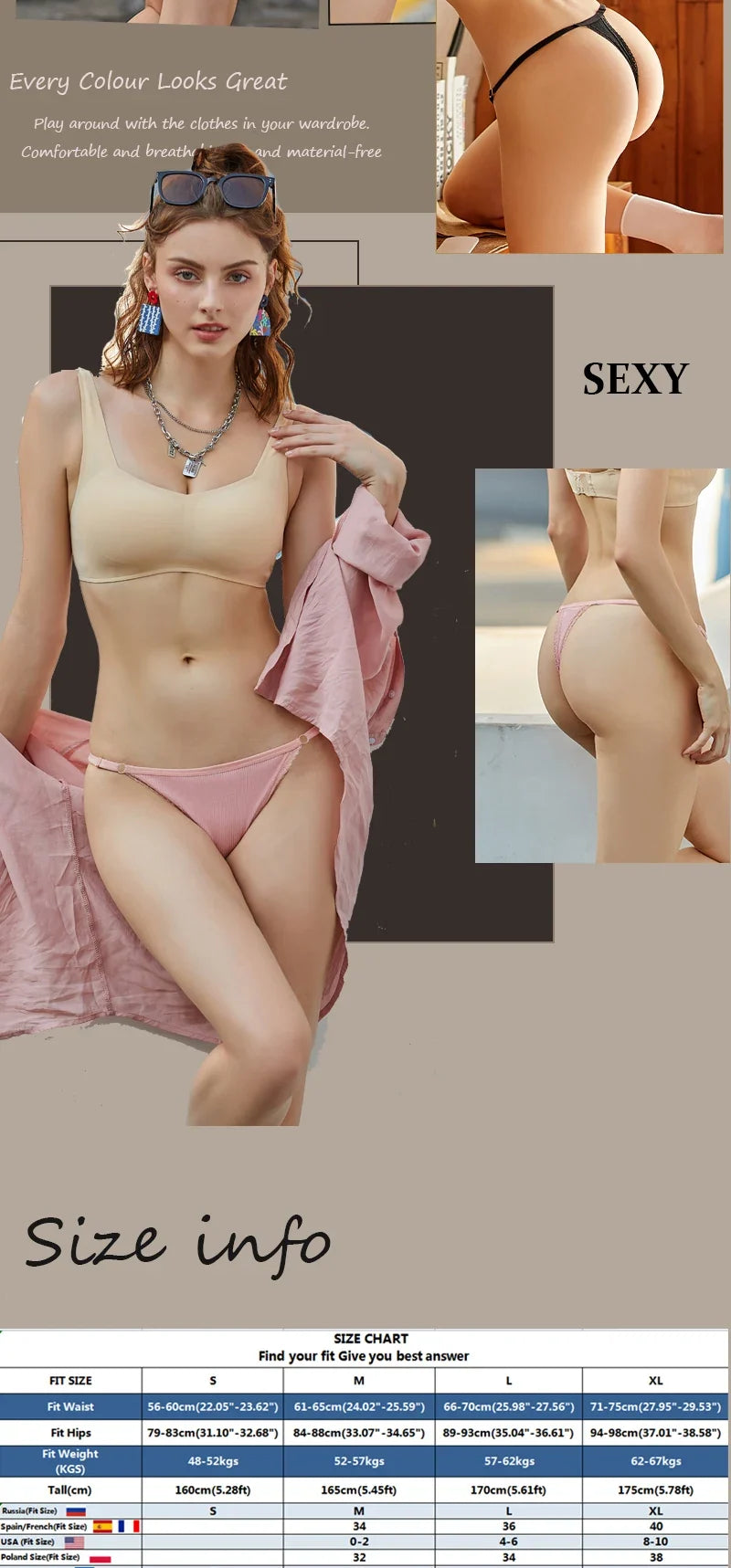 3-Piece Cotton G-String Thong Set for Women
