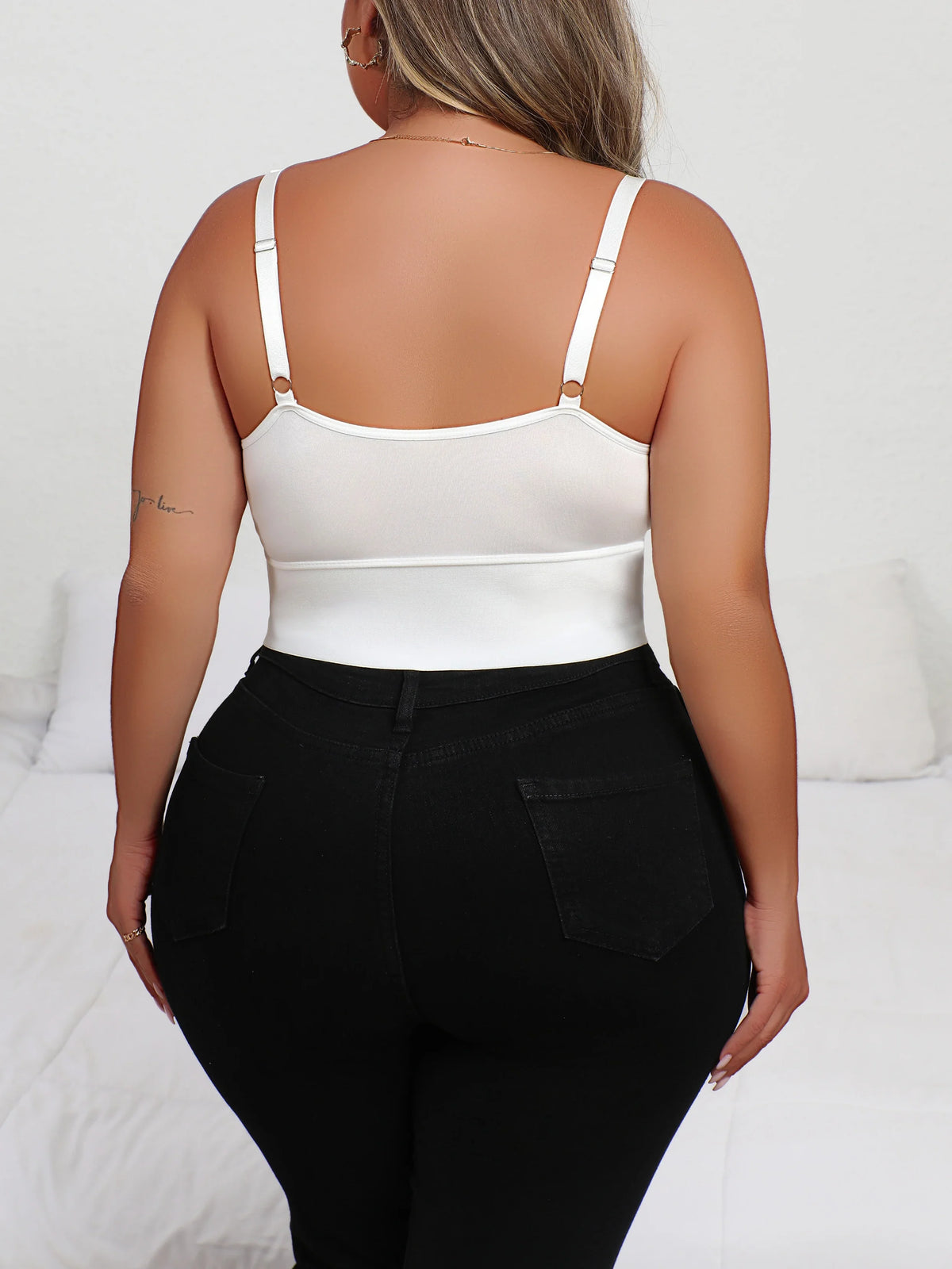 Plus Size Deep V Lace Lingerie, Sheer Plunge Bra with Front Zip, Open Back &amp; Shaping Support