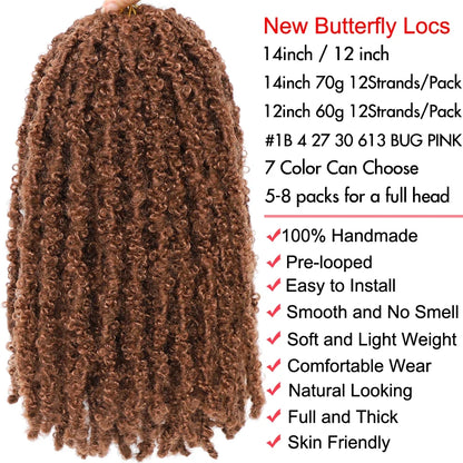 14 12 inch Butterfly Faux Locs Crochet Hair Braids Pre looped Distressed Goddess Butterfly Soft Locs Crochets Braids Cheveux Lok