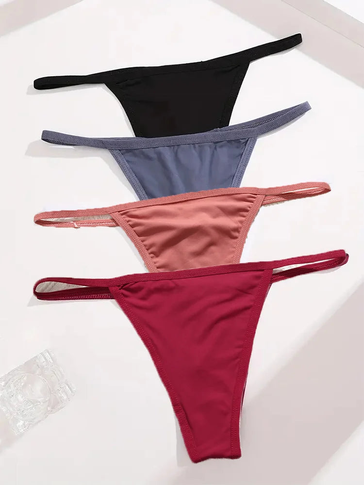 Premium Cotton G-String Thong Panties – 4-Piece Set