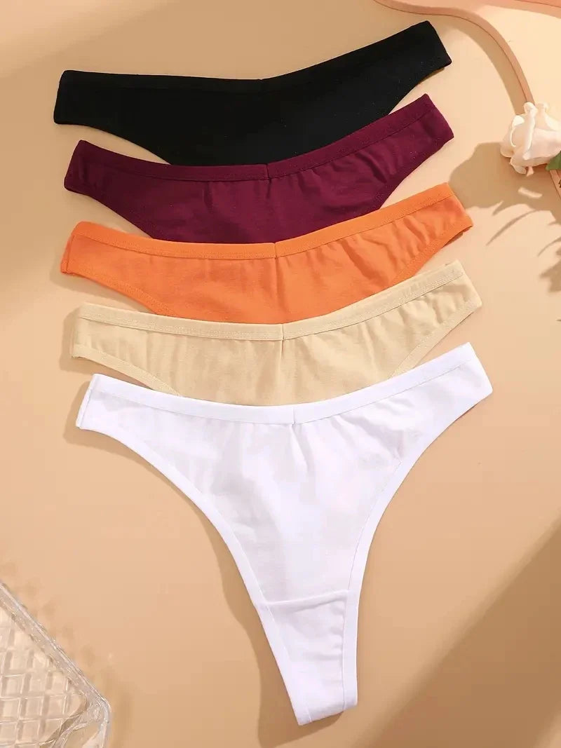 Premium Cotton G-String Thongs for Women — 5-Piece Set