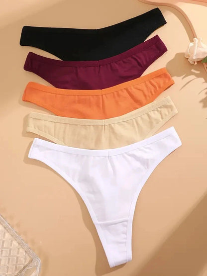 Premium Cotton G-String Thongs for Women — 5-Piece Set