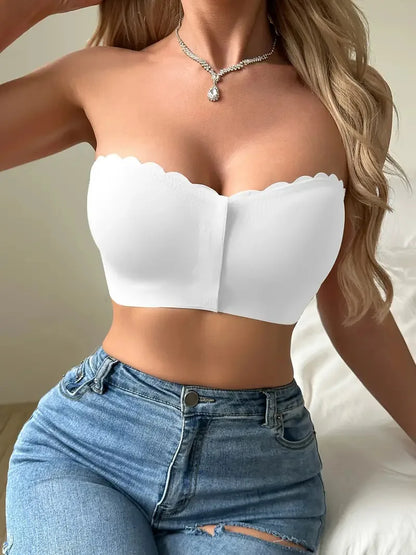 Solid Seamless Strapless Front Closure Wireless Strapless Bra, Sexy Comfy Push Up Bra, Women&