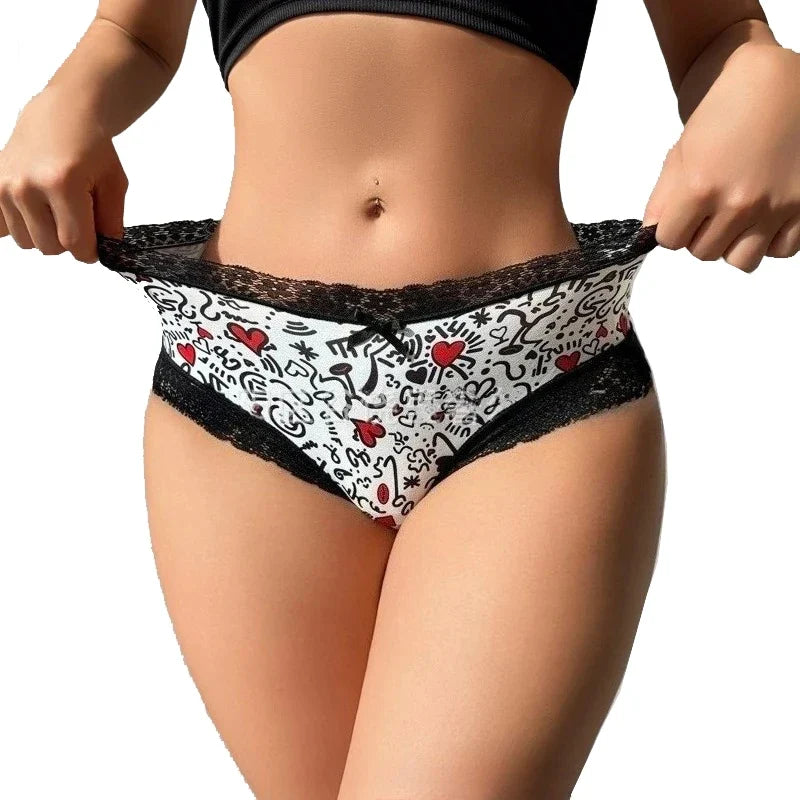 1pcs Low Waist Print Decor Sexy Lace Women&