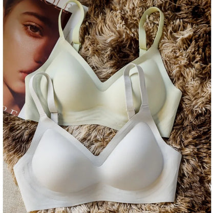 One Piece Wireless Bra Women Deep V Seamless Padded Bra 3 Row Hook Back Underwear Light Support All Match Basic Daily Intimate