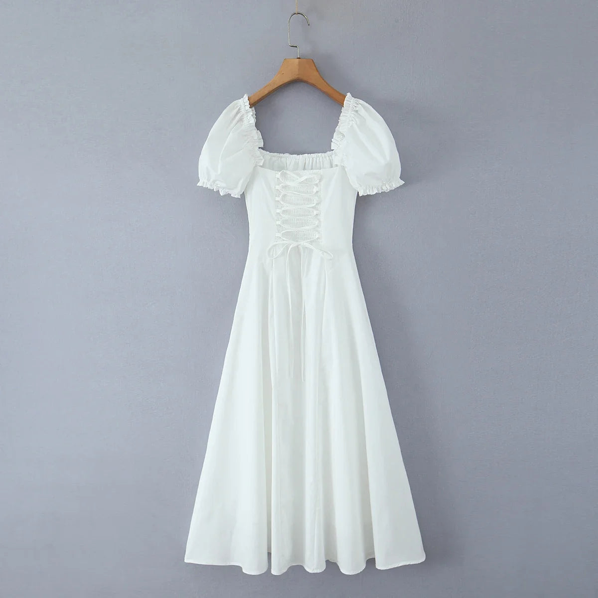 Bowknot Ruffles Light Blue Midi Dress Women&
