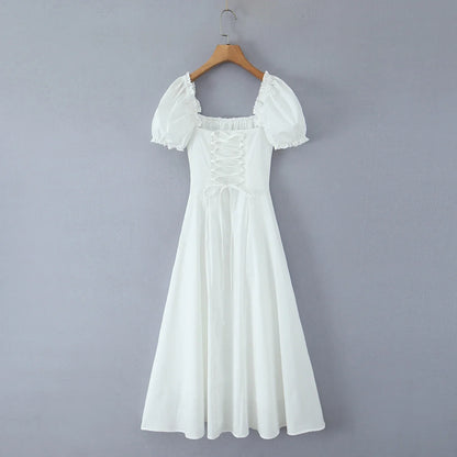 Bowknot Ruffles Light Blue Midi Dress Women&