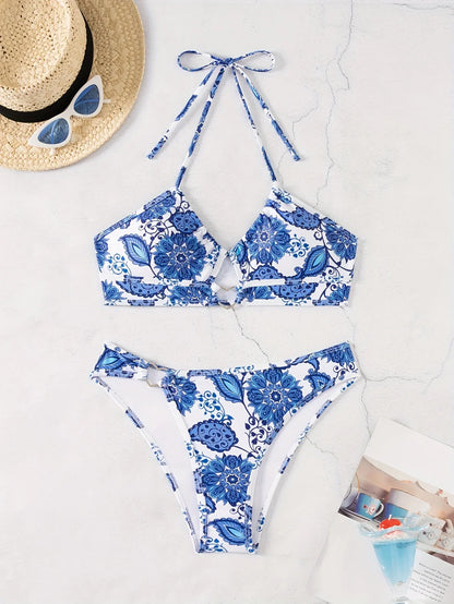 ZTVitality Sexy Print Bikini Set 2025 New Arrival Padded Bra Halter Bandage Swimsuit Women&