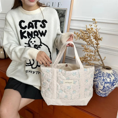 Floral Patchwork Tote Bag For Women With Cotton Exterior And Polyester Lining For Casual Everyday Use