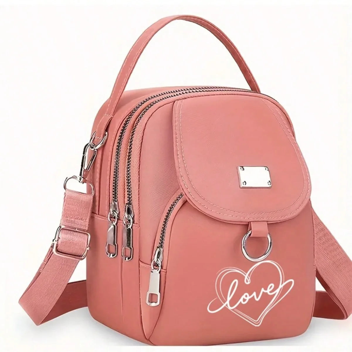 Heart Love Print Shoulder Bag - Compact Crossbody With Adjustable Strap And Ample Capacity
