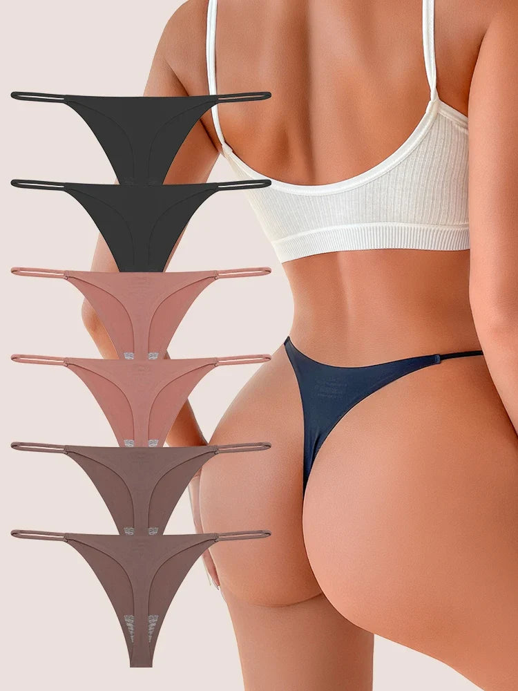 6PCS/SET Seamless Thong Women Thin Strap Low Waist High Flexibility Panties Sexy Ladies Briefs Comfortable Multicolor Underwear