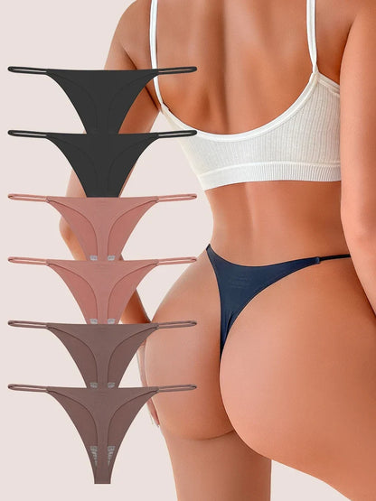 6PCS/SET Seamless Thong Women Thin Strap Low Waist High Flexibility Panties Sexy Ladies Briefs Comfortable Multicolor Underwear