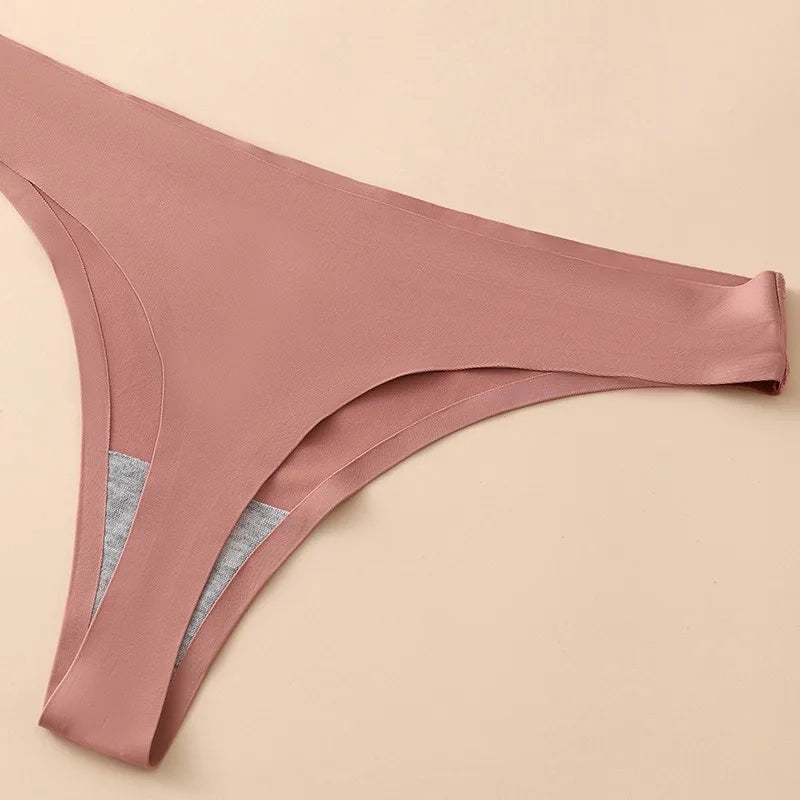 1PC Women Seamless Thongs Ice Silk T-back Solid G-String Breathable Crotch Sexy Lingerie Women&