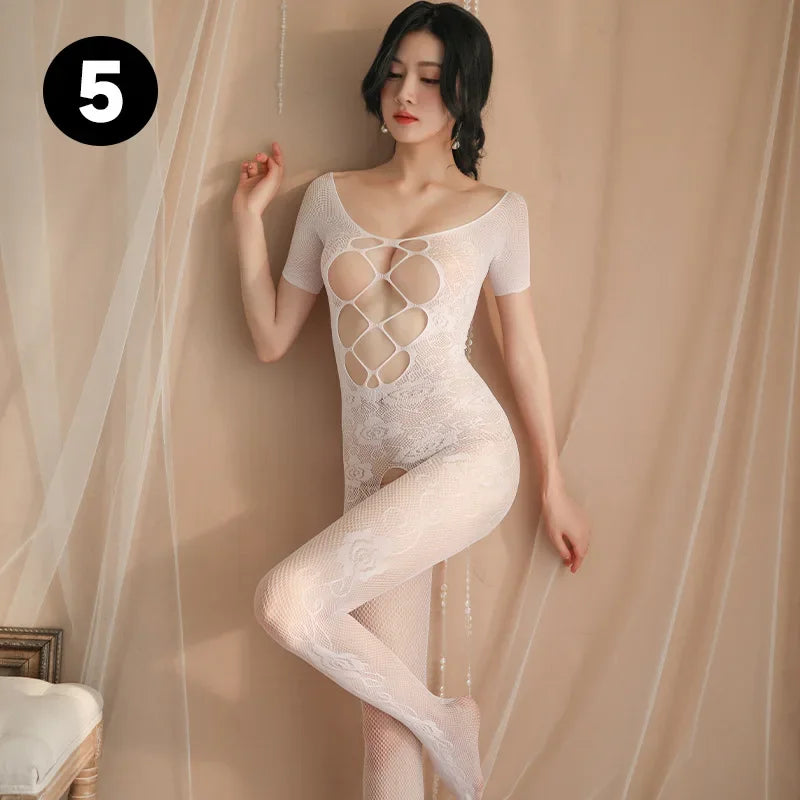 Various sexy mesh outfits, sexy lingerie jumpsuits, cutout halter bodysuits, women&