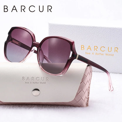 BARCUR Women’s Gradient Butterfly Frame Polarized Fashionable Sunglasses – Trendy Elegant Large PC Elliptical Design with UV400 Protection for Summer Travel Beach Shopping &amp; Summer Style – White Gift Box Included